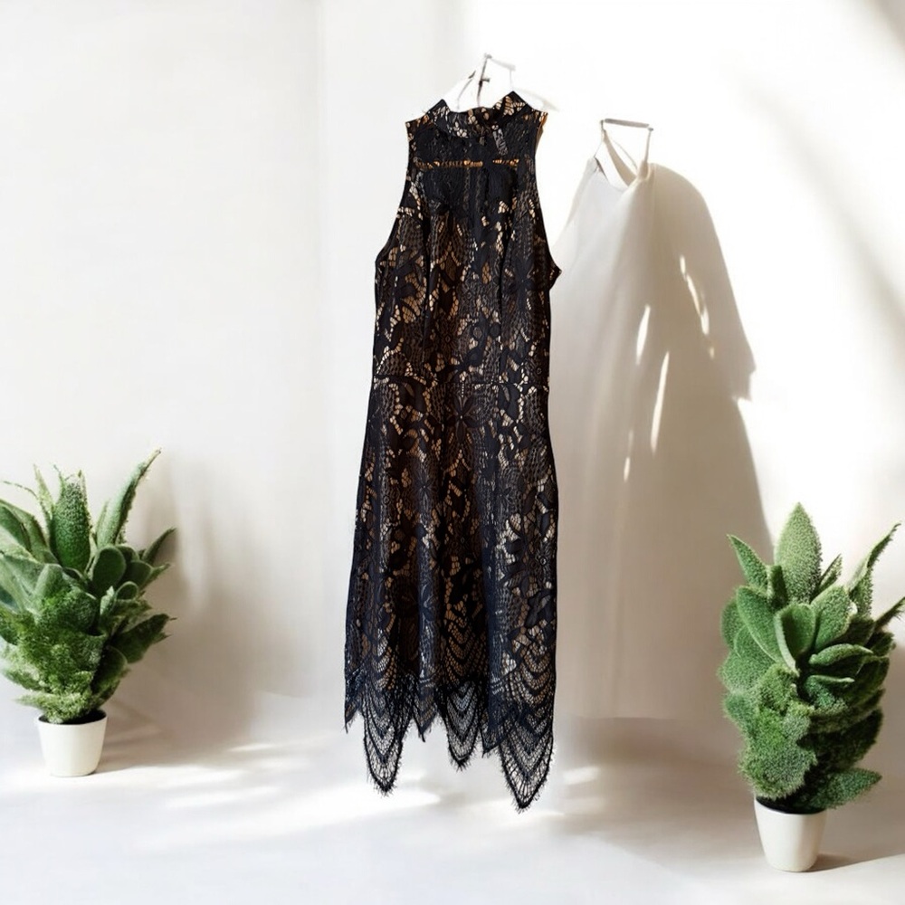 Xhilaration Black Lace Midi Dress with Scalloped Hem